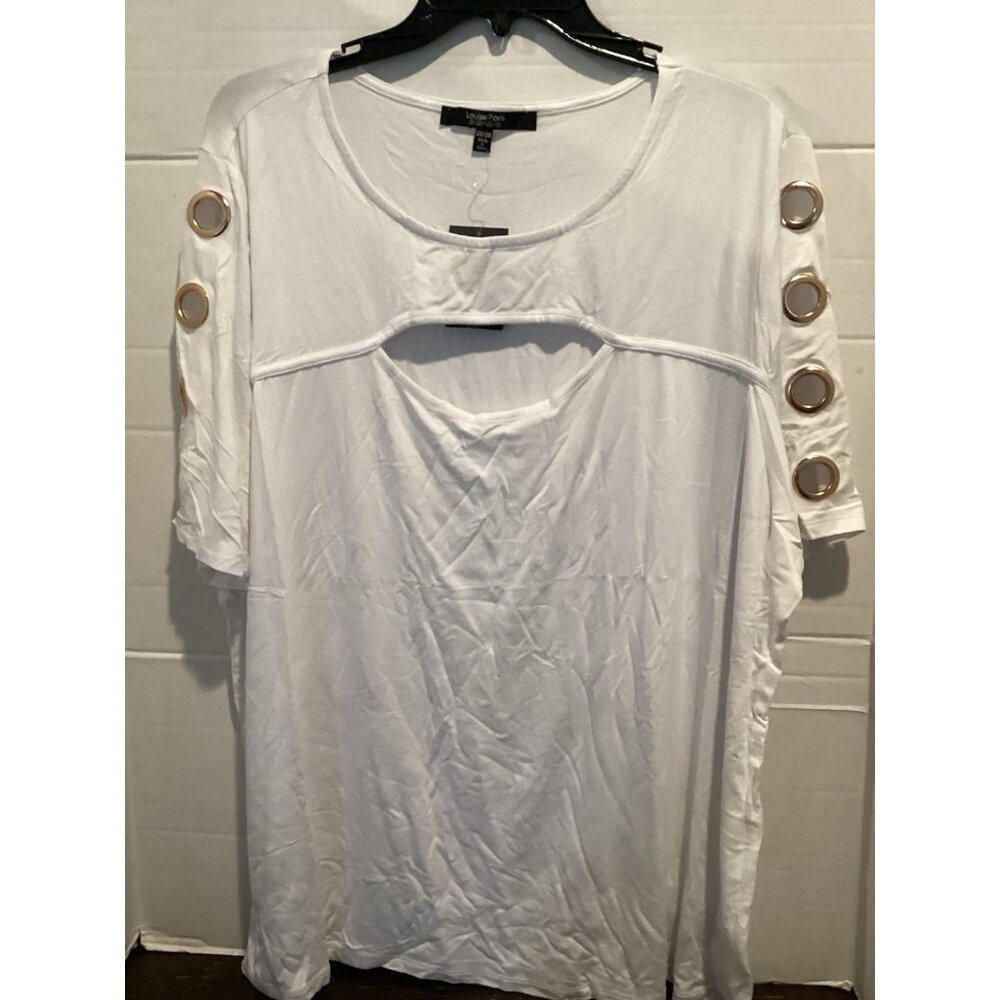 T100-Ladies Louise Paris White Short Sleeve Blouse Size 22/24 New With Tags